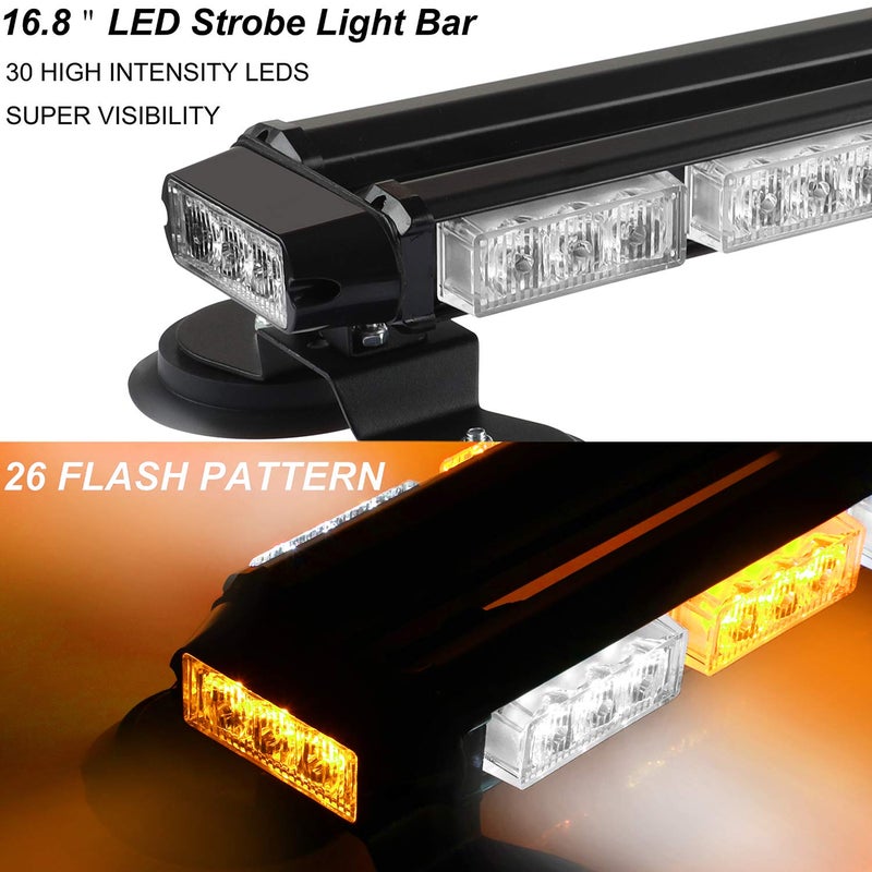 ASPL 16.8 Inch LED Strobe Flashing Light Bar, 26 Flashing Modes High Intensity Emergency Hazard Warning Beacon Lights with Magnetic Base for Car Trucks Trailer Roof Safety (Amber White Amber White) - Image 2